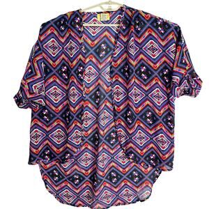The Magic of Stevie Lindsay Women Kimono Size M Blue Orange Red Open Front SNAG